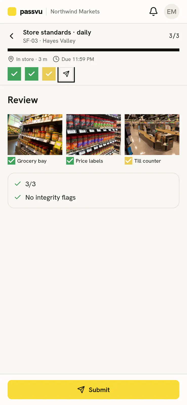Review screen before submitting the inspection
