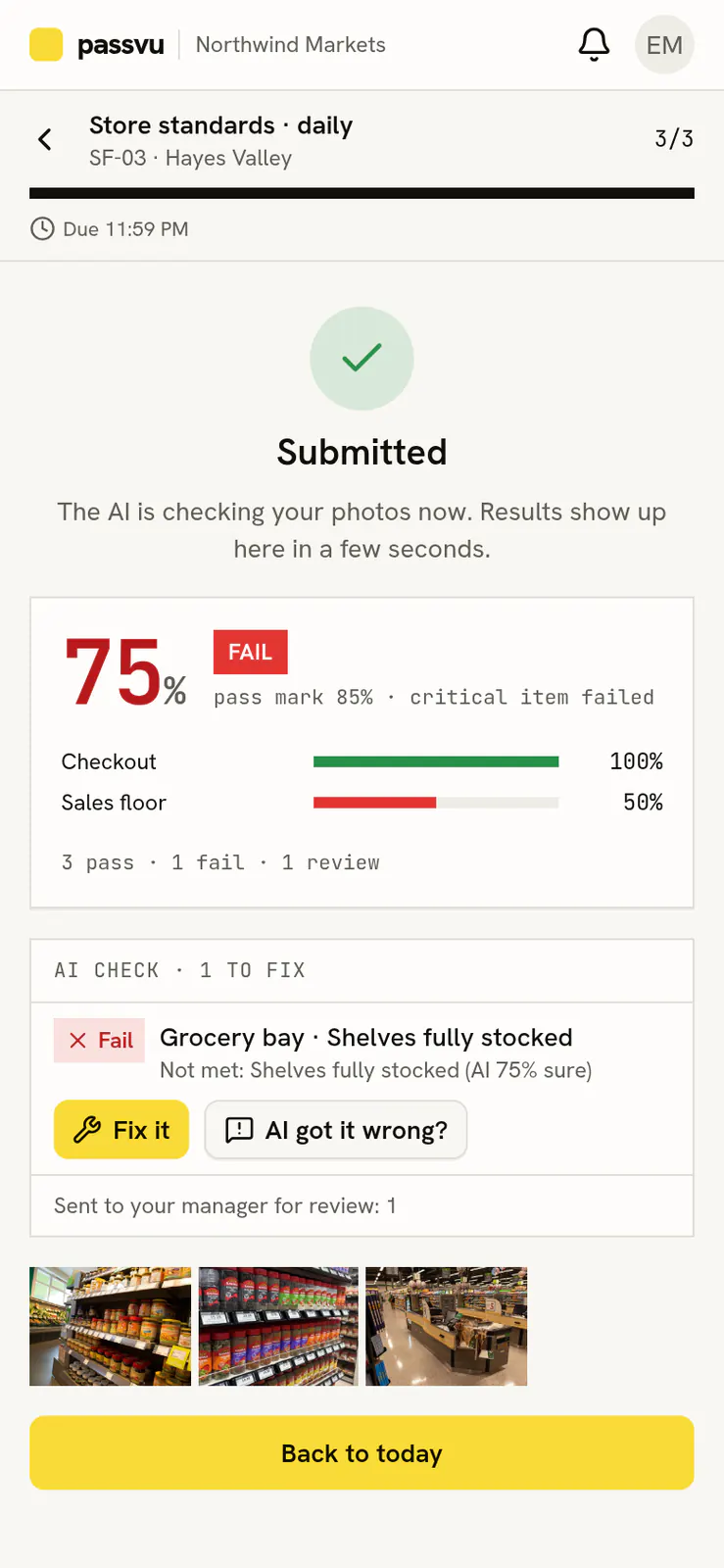 Staff results with one failed check